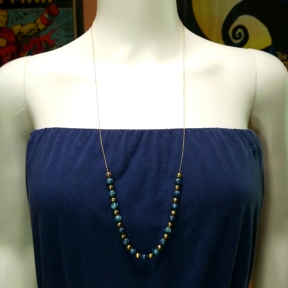 ☀️Gold & Blue Two Tone Metal Opera Necklace